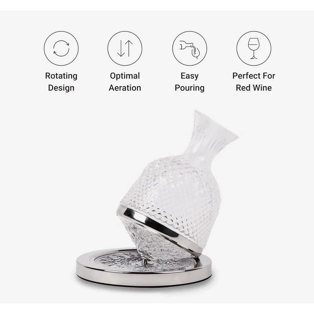 Hotel Collection Swirl Crystal Wine Decanter w/ Rotating Base | New | $99 MSRP